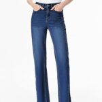 Sidefeel Women's Wide Leg Jeans High Waisted Stretchy Raw Hem Zimbaplatinum Denim Pants