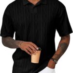 JMIERR Mens Polo Shirt Textured Knit Button Casual Short Sleeve Summer Vacation Beach Stretchy Golf Shirts